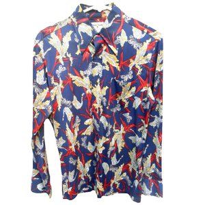 Vintage 70s floral colorful long sleeve button down shirt M